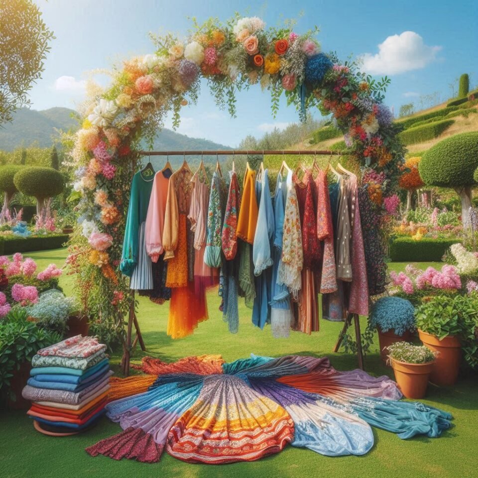 Picture of a bunch of beautiful colorful clothes